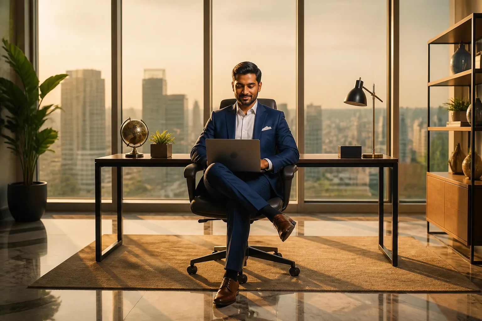 Business professional in a Navi Mumbai office reviewing a campaign